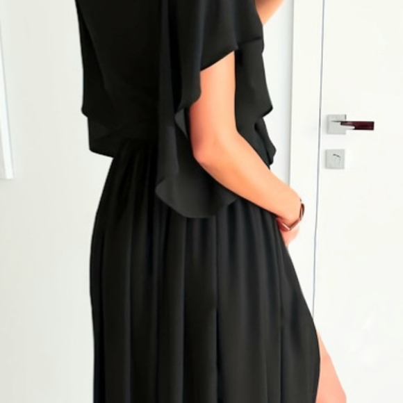 3/10 NEW Black Wrap Around Midi Dress Flutter Sleeves Tie Belt SHEIN - Picture 5 of 10